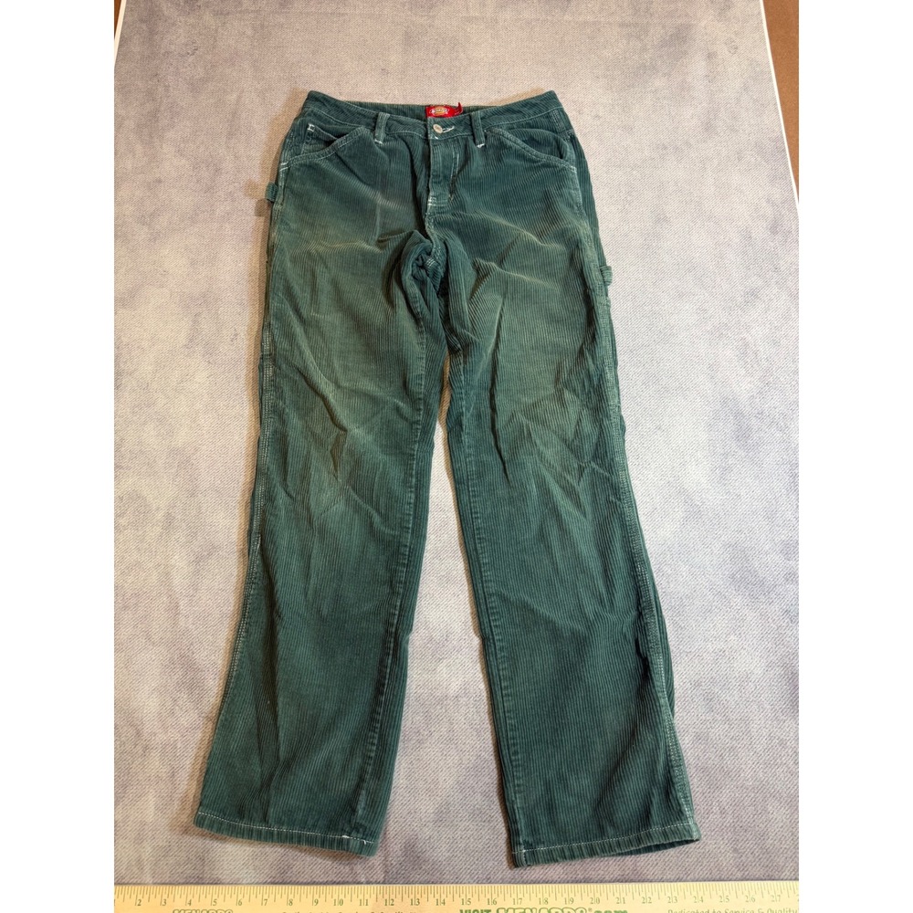Dickies Womens Forest Green Corduroy Carpenter Pants Wide Leg Utility Size 3/26